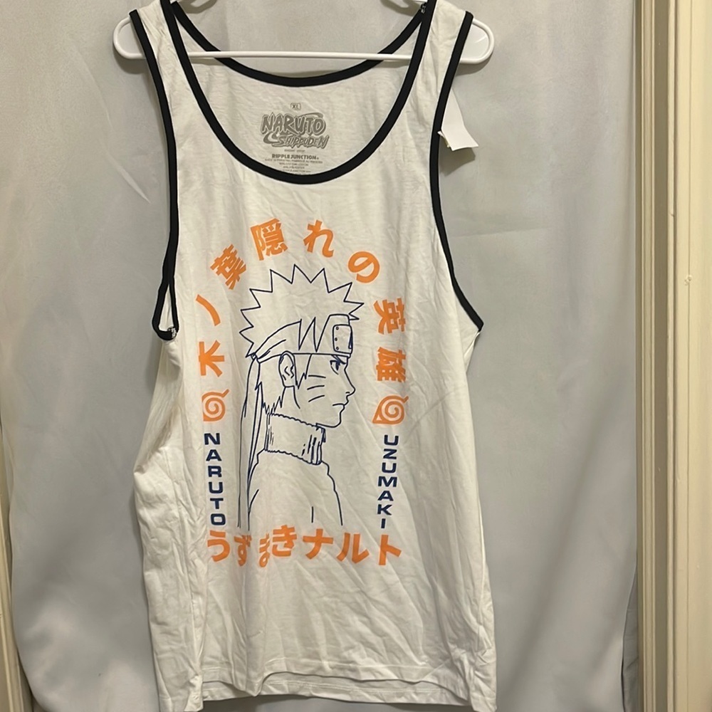 Naruto Shippuden Uzumaki Muscle Tank Top Performance Shirt White & Orange New